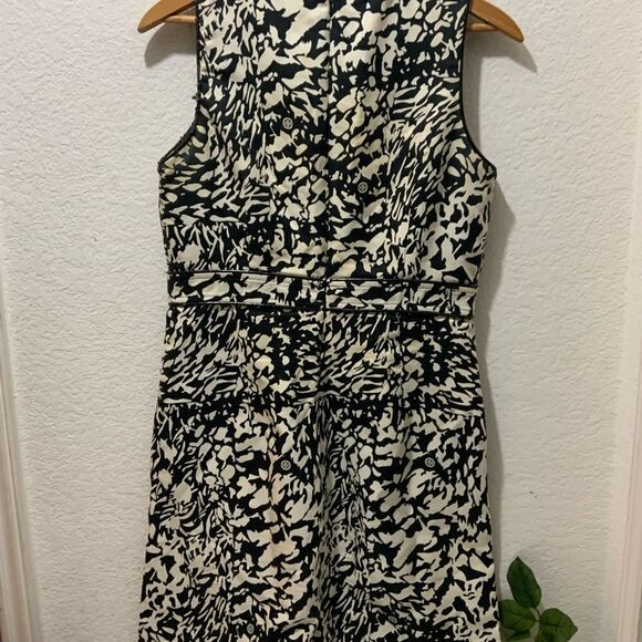 Tory Burch Black/off white Cotton/Silk Leather Trim Dress Sz 6 - Picture 6 of 9